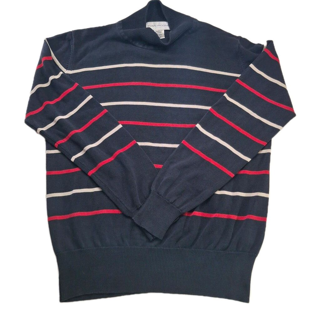 Vtg Evan Picone Sz M 100% Silk Striped Sweater Mock Neck Long Sleeve Lightweight